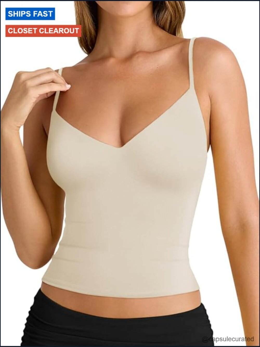 Women's Spaghetti Strap V-Neck Double Lined Tank Top Summer Going Out